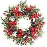 20 Inch Christmas Wreaths for Front Door Porch Outdoor Decorations | Artificial Wreaths with Pine Cone Berry Ball Ornaments for Home Wall Window Farmhouse Fireplace Indoor Xmas Decorations