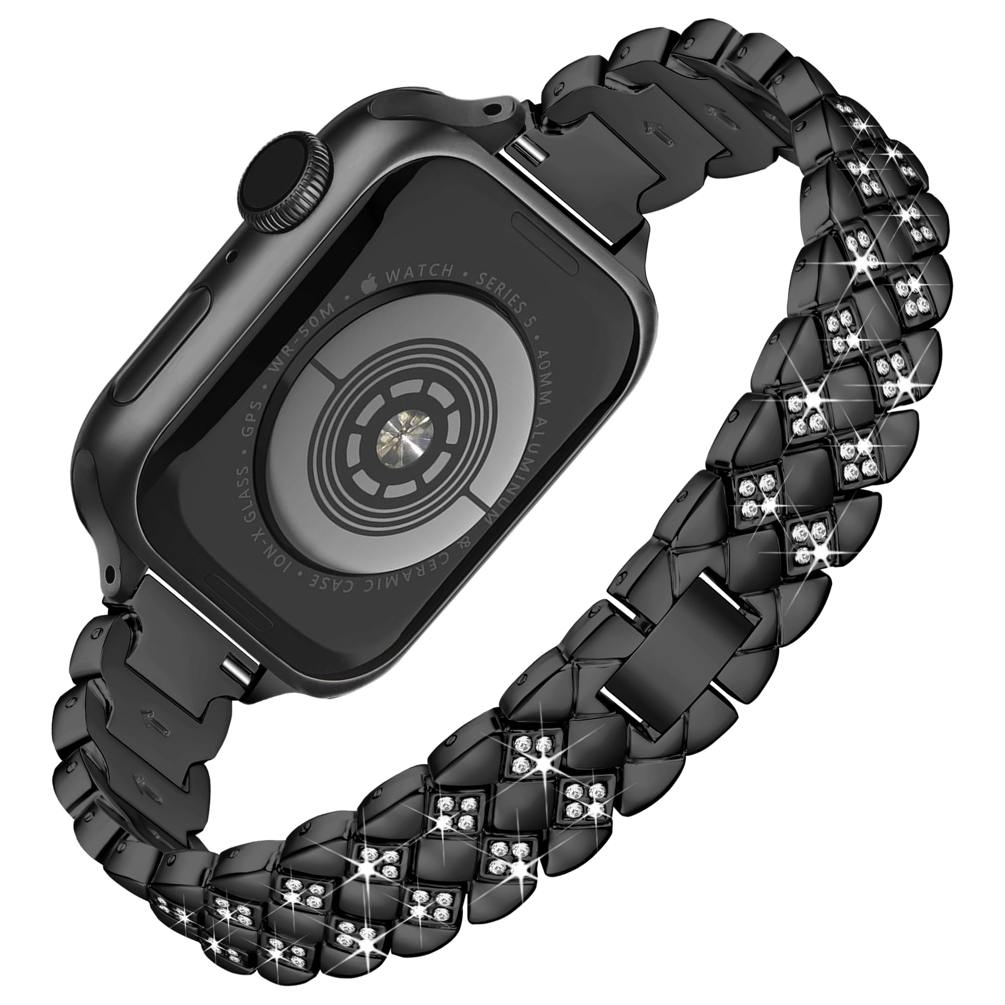 Vamyzji Compatible with Apple Watch 42mm(Series 11/10) 41mm 40mm 38mm, Slim Metal Strap for Apple Watch Series 11 10 9 8 7 6 5 4 3 2 1 SE, Bling Luxury Designer iWatch Bracelet for Women Ladies Black
