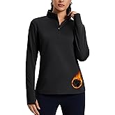 MAGCOMSEN Women's Quarter Zip Fleece Pullover Thermal Shirts with Zip Pocket Workout Running Tops Thumb Holes