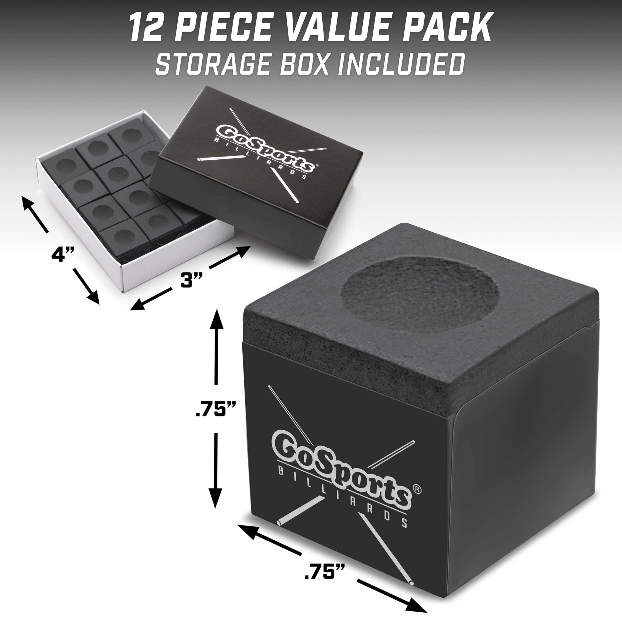 GoSports Premium Pool Cue Chalk Cube 12 Pack - Black, Blue, Red, or Green - Billiards Pool Stick Chalk