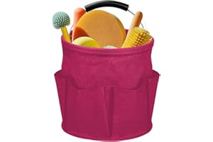 Ashmacdo Cleaning Caddy for Cleaning Supplies,17L Cleaning Supply Caddy with Handle Foldable Cleaning Supplies Organizer Bucket Cleaning Products Organizers for Home, Garden (Rose Red)