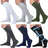 Evervibe 6 Pairs Men Zipper Compression Socks 20-30mmhg Colorful Knee High Compression Stockings with Zipper for Men Women Swelling Edema Running Travel