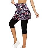 WOWENY Tennis Skirted Leggings with Pockets for Women Golf Skapri Leggings with Skirt