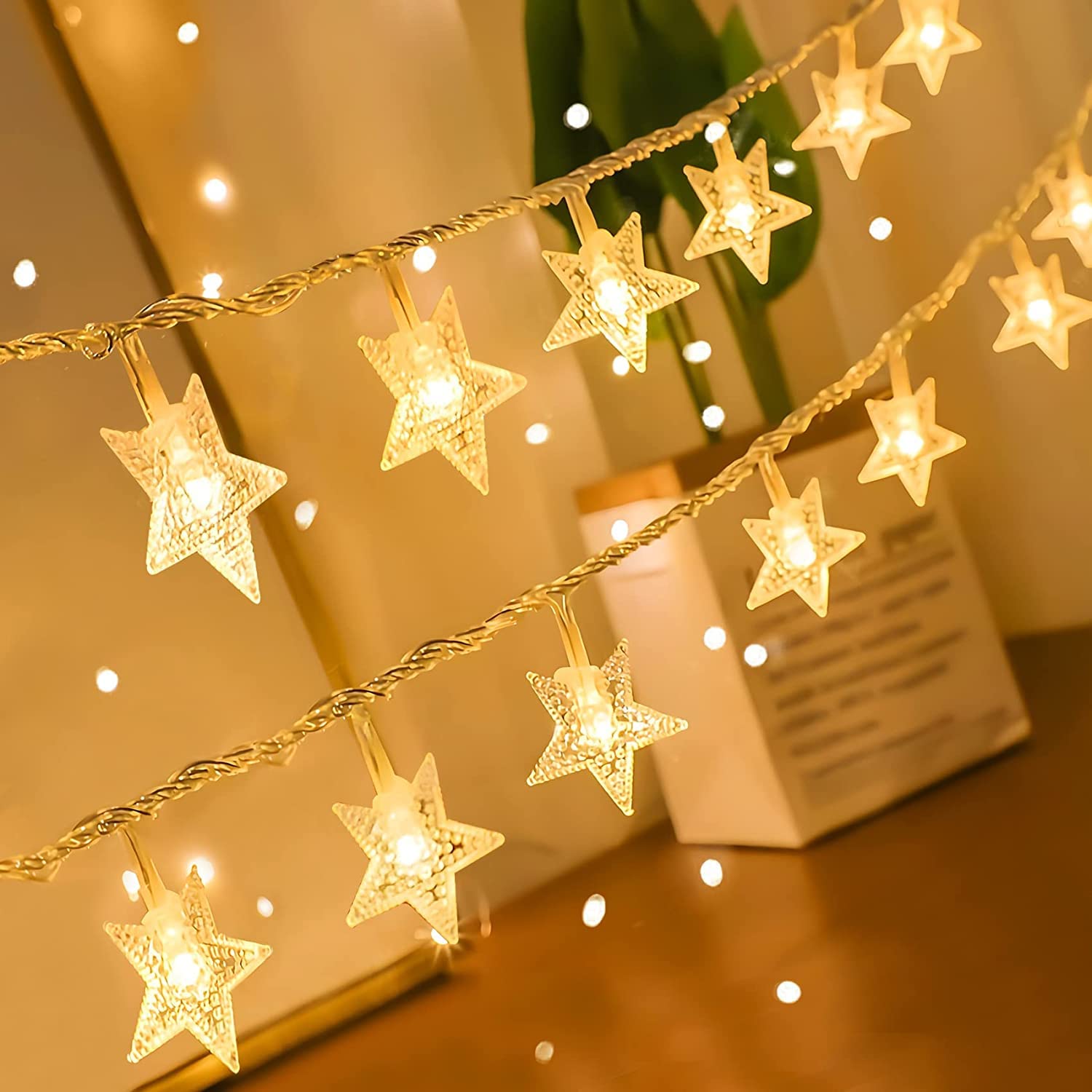 Photo 1 of ANJAYLIA Star Lights 10 FT 20 LED Battery Operated String Lights for Bedroom Indoor & Outdoor, Party, Wedding and Ramadan Christmas Decorations 2 Pack Warm White