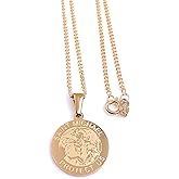 LESLIE BOULES St Michael The Archangel Stainless Steel Medal Necklace 18K Gold Plated Chain (22" Length)
