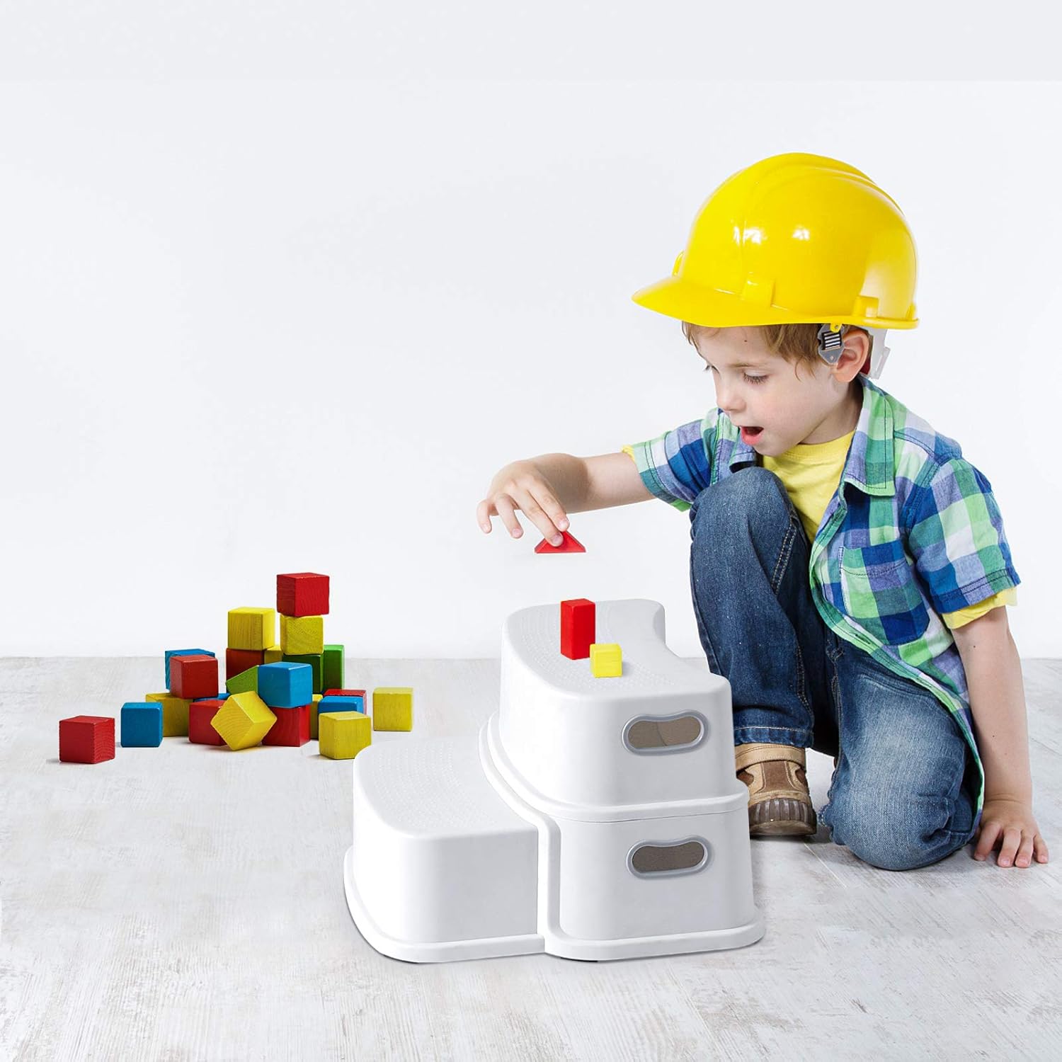 Glamore 2 Step Stool for Kids, Toddler Step Stool, Kids Step Stool for Potty Training, Bathroom Toilet Stool, Slip Resistant, Dual Height 4.5"- 9.4", Dual Width 5"- 6", White 1 Pack : Baby