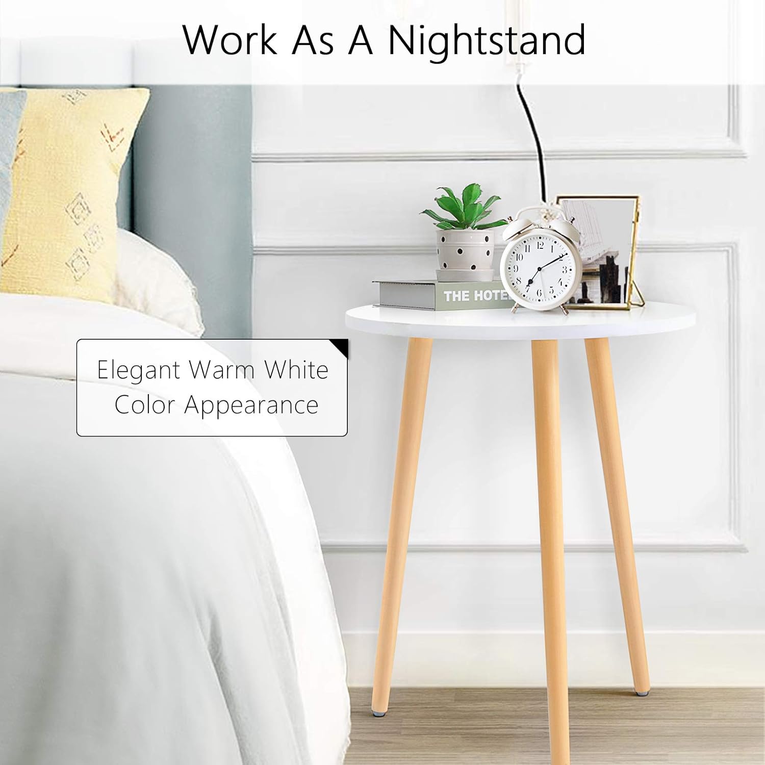 Haton Side Table, Round White Modern Home Decor Coffee Tea End Table for Living Room, Bedroom and Balcony, Easy Assembly (16.5 × 20.5 inches): Kitchen & Dining