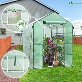 VOUNOT Walk In Greenhouse with Shelves Green 143x215x195cm view 2