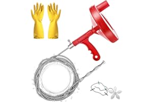 Plumber Snake Drain Auger 25 Feet Professional Plumbing Snake Drain Clog Remove Tool for Kitchen Sink/Toilet/Bathtub with Glo