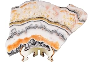 AMOYSTONE Large Healing Crystal Plate Decorative Calcite Stone Slices Quartz Pieces with Stand Office Home Decor Reiki Healing Gifts 0.8-1.1 Pound