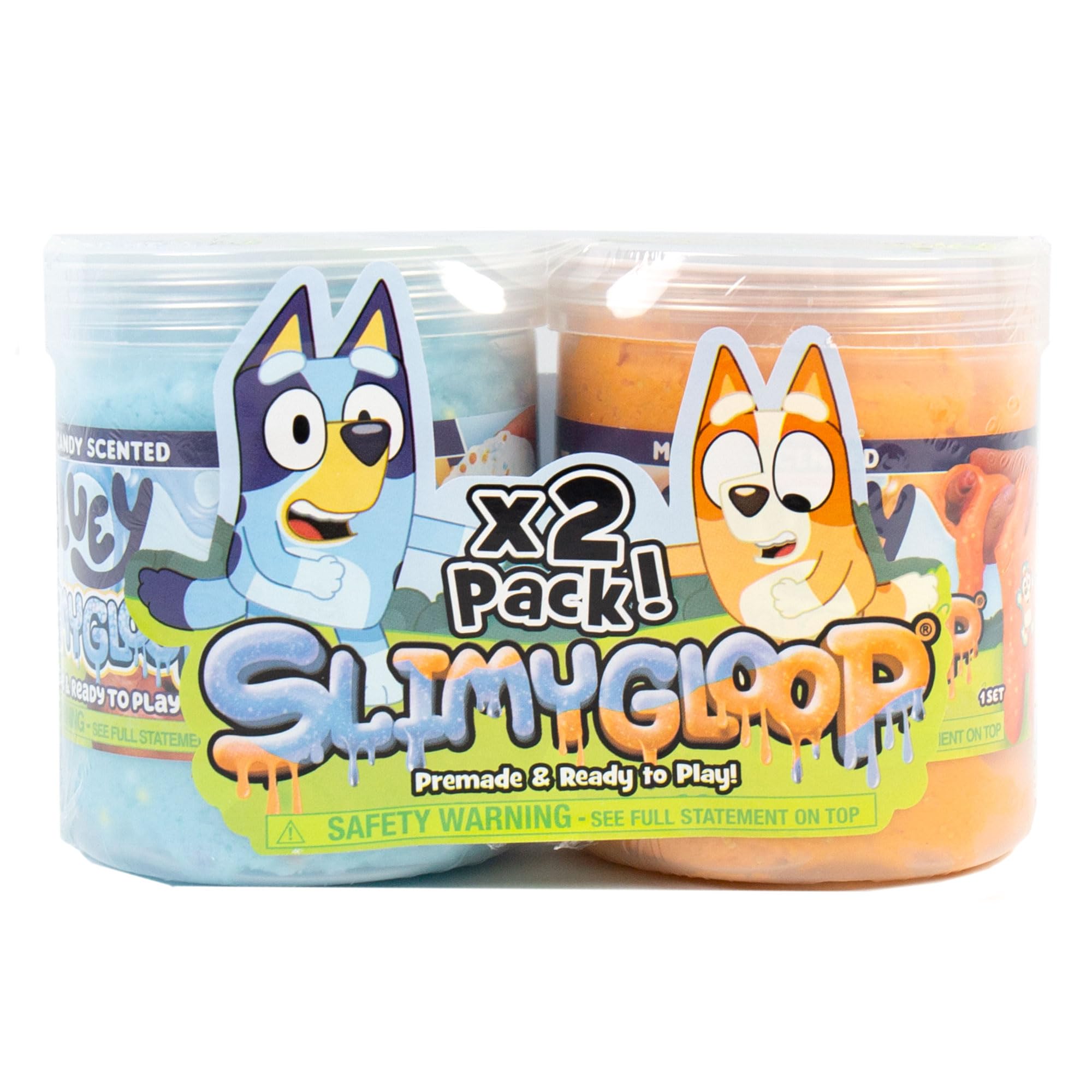 Bluey SLIMYLGOOP, 2 Pack, Pre-Made Slimes, Ready to Play Scented Bluey Cloud Slimes, Includes Rubber Bluey Charm & Bingo Charm