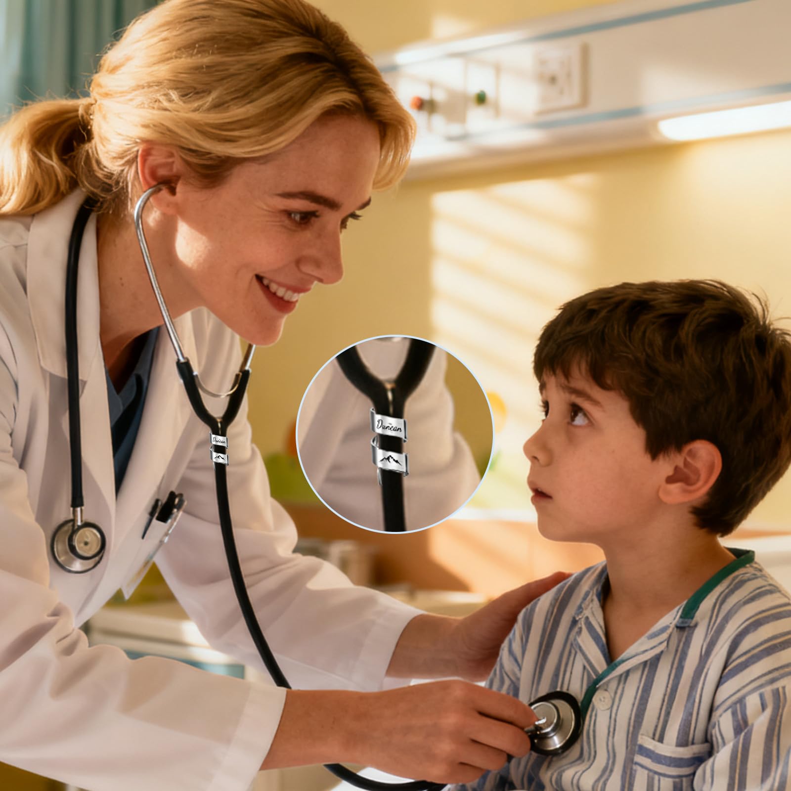 Personalisiertes Stethoskop Namensschild - Gravur gravierte ID-Marken - Individuelles für Mediziner Tierärzte, medizinische Assistenten, Geschenke zur Krankenschwes (Doppelring) 6