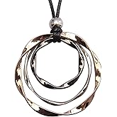 Popeoiuh Leather Choker Necklaces for Women Boho Vintage 3 Circles Alloy Pendant Necklace with Long BLack Leather Rope Chain
