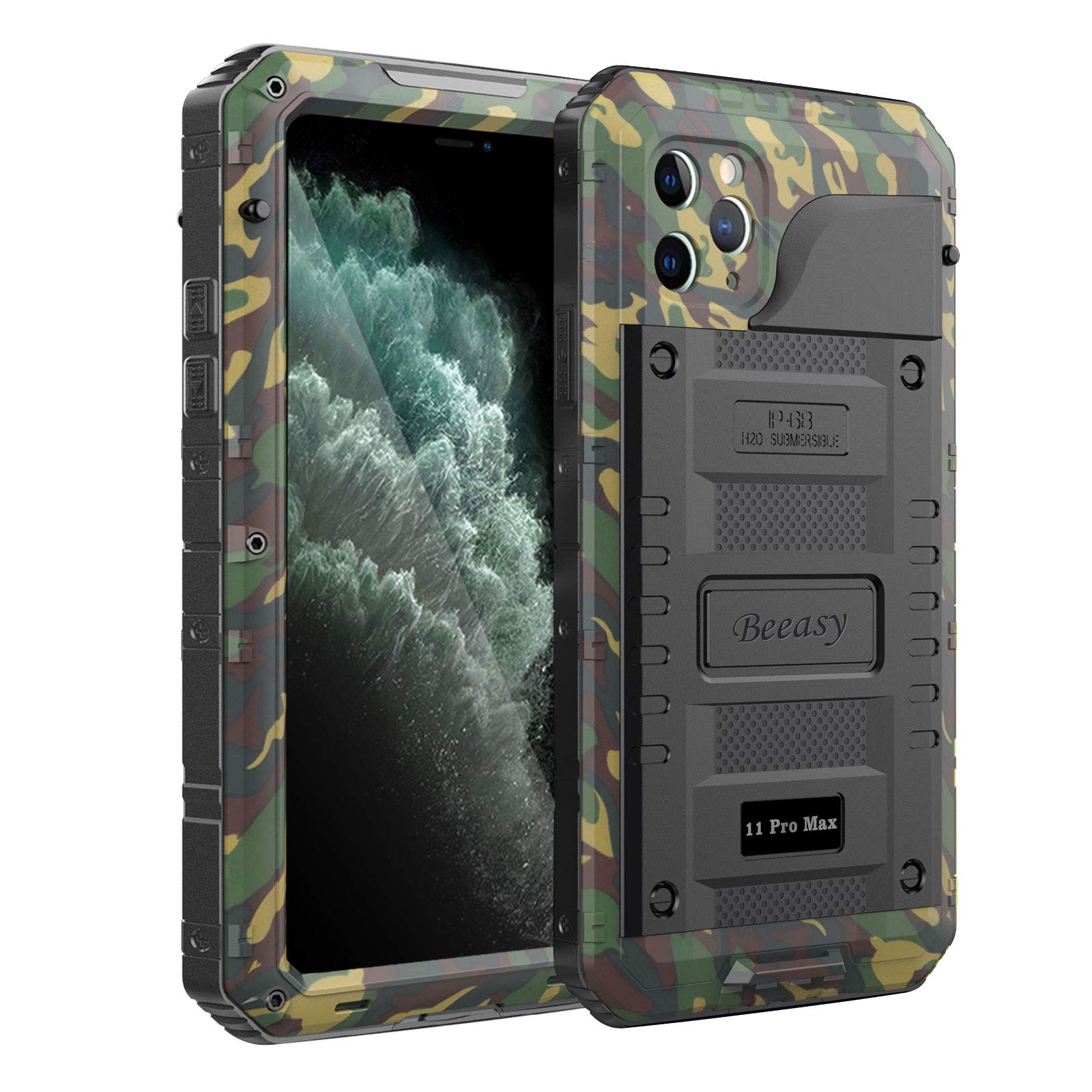 Beeasy iPhone 11 Pro Max Case Camo, Waterproof Shockproof Tough Heavy Duty, with Built-in Screen Protector 360 Degree Full Body Military Protective, Drop Proof Metal Cover for Outdoor Sport — image 1