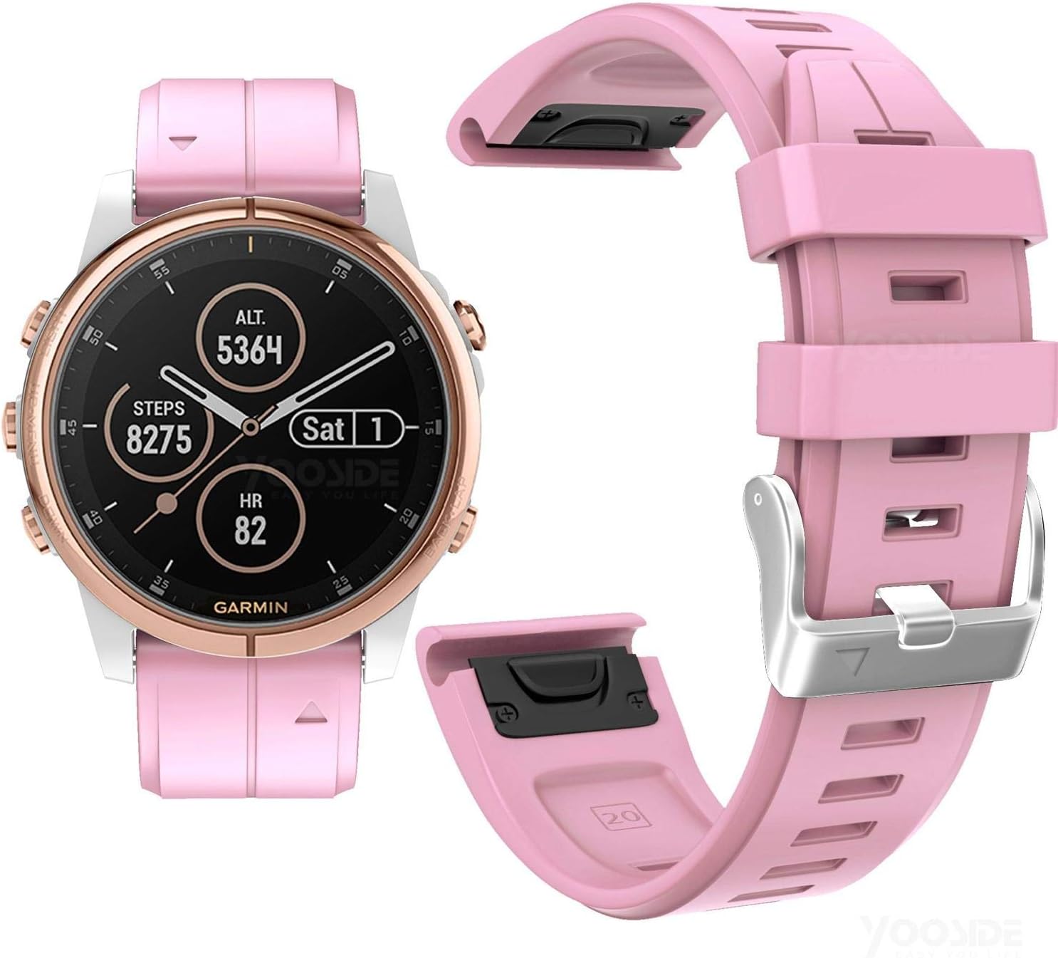 Fenix 5S/5S Plus Silicone Watch Band,YOOSIDE 20mm Quick Fit Silicone Sport Waterproof Replacement Watch Band Strap for Garmin Fenix 5S/Fenix 5S Plus(NOT Fit for Fenix 5X/Fenix 5) (Pink)
