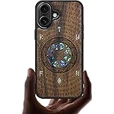 Carveit Magnetic Wooden Case for iPhone 16 Case, Wood Artisan Engraved & Handmade Shell Inlaid, TPU Shockproof Cover, Compatible with MagSafe Wireless Chargers (Viking) Walnut