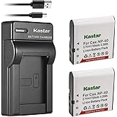 Kastar Batería (X2) y cargador USB delgado para Cas NP-40 y Exilim Z400 FC100 FC150 FC160S P505 P600 P700 Z1000 Z1000 Z1050 Z