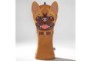 Big Crazy Driver Headcover, Golf Head Covers, French Bulldog Design, Patch Embroidery, Premium PU Leather, Funny Golf Gift