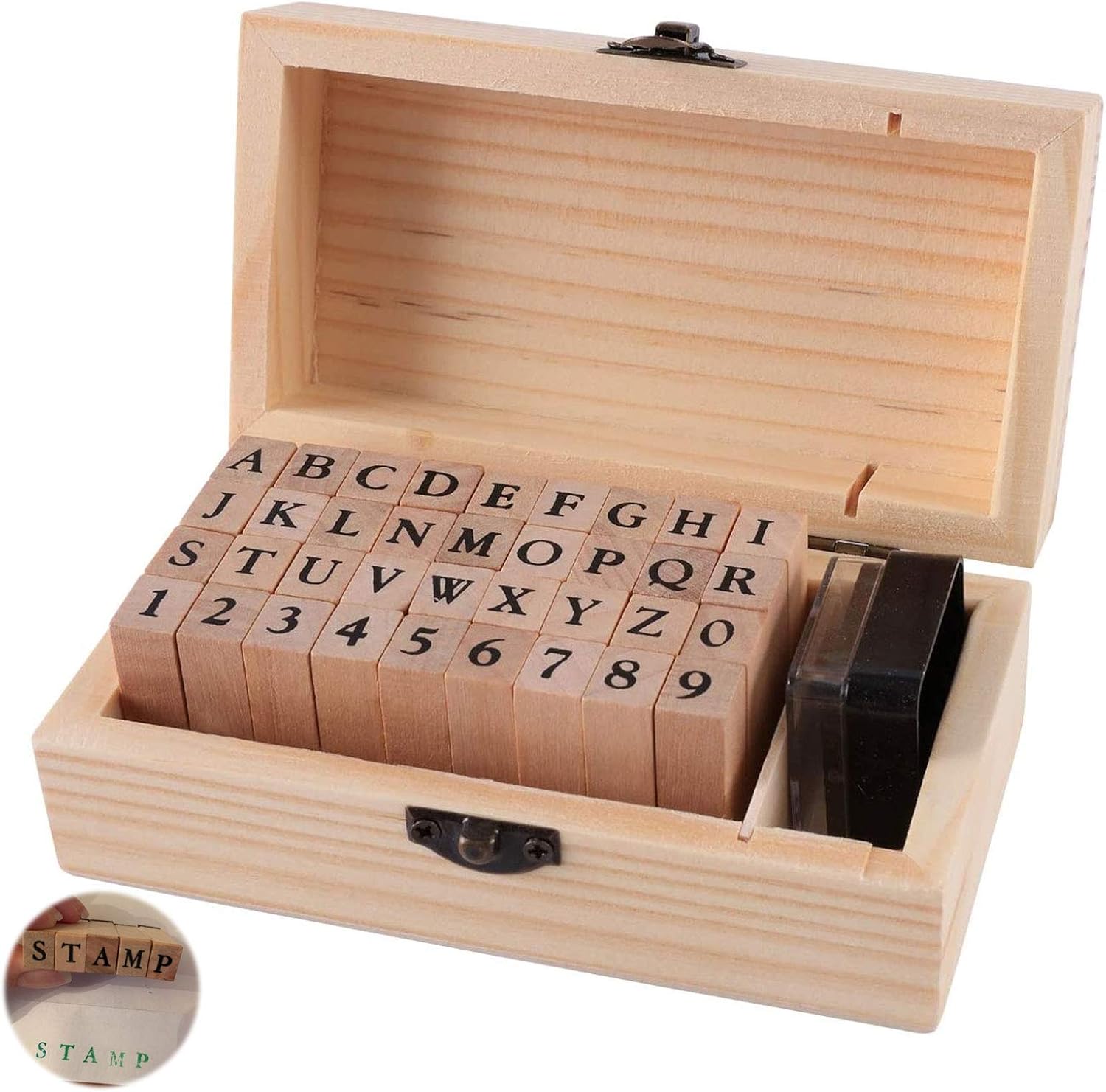 Wooden Letters Alphabet Stamp Stamper Seal Set Ink Stamps Vintage