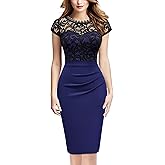 Miusol Women's Vintage Floral Lace Cap Sleeve Ruffle Style Cocktail Party Dress