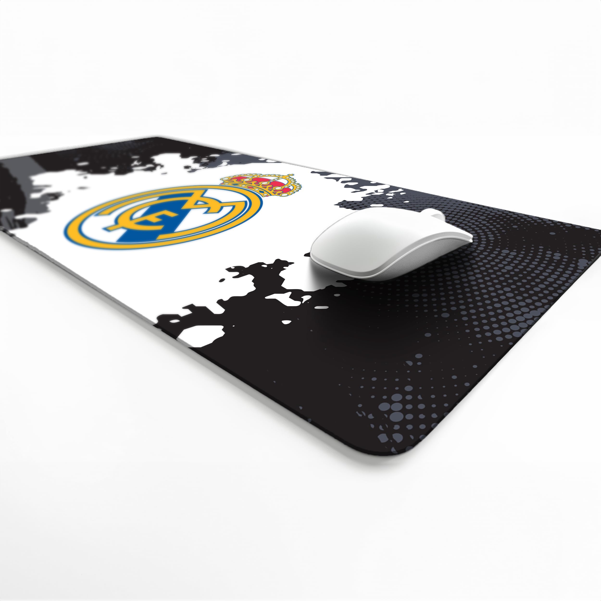 Licensed Décor Real Madrid Desk Mat - Full Crest on Colour Splash - Black and Grey - 35 x 60 cm