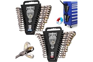 SEDY Premium 24-Piece Flex-Head Ratchet Wrenches Set with Magnetic Organizers, Metric SAE 8-19mm 1/4"-7/8", Cr-V Ratcheting Wrenches with 72 Teeth 180° Flex Head, Ratchet Combination Wrench Set for Repair