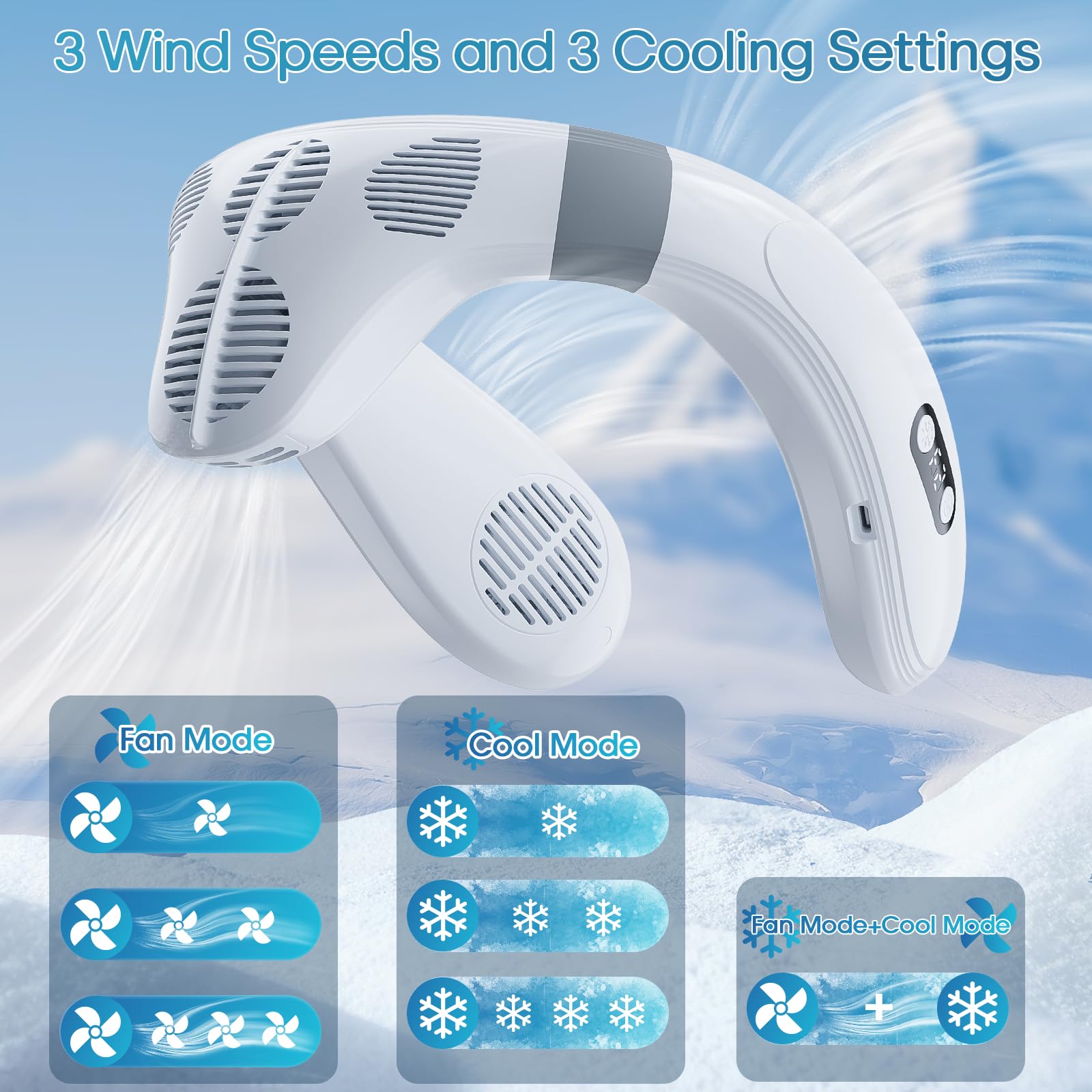 Feenleyin Neck Fan Portable Air Conditioners Personal Fans with Cooling Plate Ergonomic Fan Type-C Rechargeable 5200mAh 360° Airflow Wearable LED Screen 3 Speeds 3 Cooling Setting Gifts