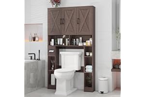 Over The Toilet Storage Cabinet, Farmhouse Toilet Cabinet Rack with 3 Barn Doors, Space Saving Bathroom Organizer with Shelve