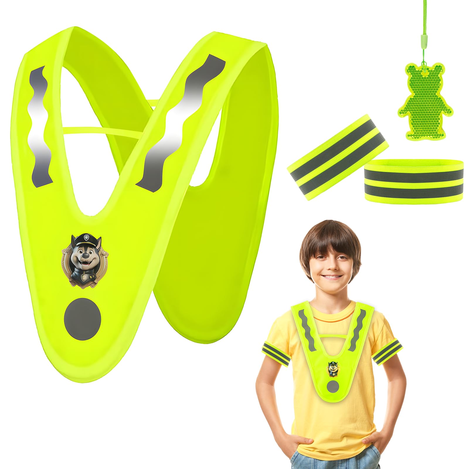Essoy Reflective Vests for Kids Chidren Students,Warning Safety Vests,Reflective Bracelets,V-Shape Night Warning Reflector Vest for Outdoor Running,Walking,Cycling,Traffic
