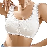 Banamic Tank Bras for Women Stretchy Lace Trim Bralettes with Removable Padding