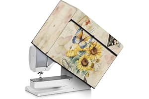 Annejudy Sunflower Butterfly Vintage Print Sewing Machine Dust Cover Protective Cover with Side Rope and Sewing Essentials Pockets Compatible with Standard Sewing Machines