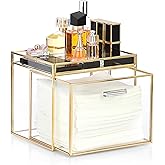 Sumnacon Disposable Face Towel Holder Glass Face Towel Storage Box with Drawer Compatible with Clean Skin Cluub Clean XL Makeup Box Organizer for Bathroom,Vanity Countertop