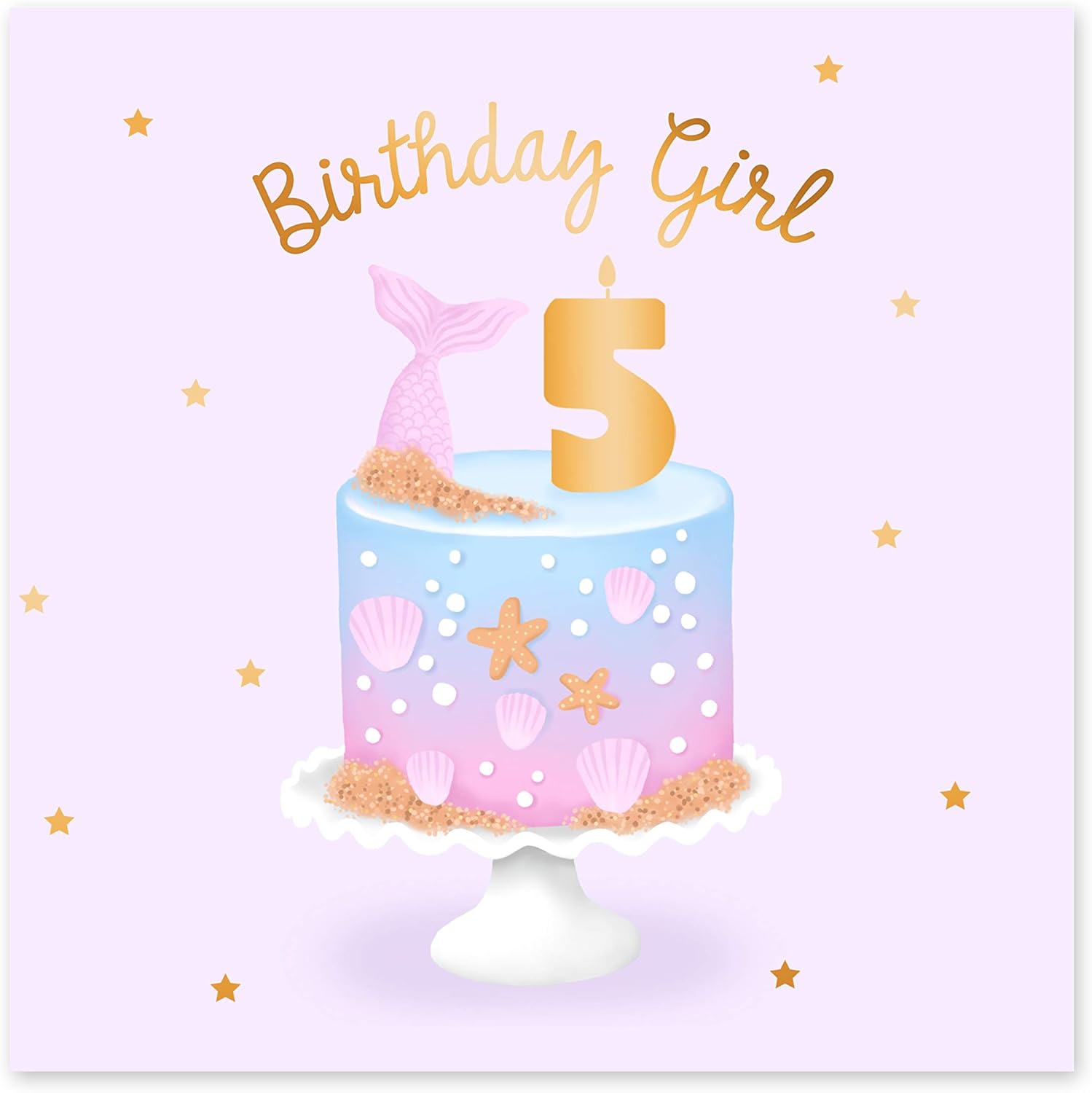 Central 23 - 5th Birthday Card - for Birthday Girl - 5 Years Old - Mermaid Cake - Comes with Cute Stickers