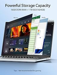 BIGASUO 16 Inch Laptop Computer with 16GB RAM, 1TB