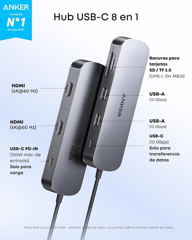 Nano USB C Hub 8 em 1 Multiporta Tipo C