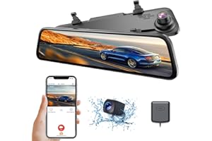 2.5K Mirror Dash Cam with WiFi & Voice Control GPS, 12" Rear View Mirror with Night Vision Waterproof Backup Camera, Front an