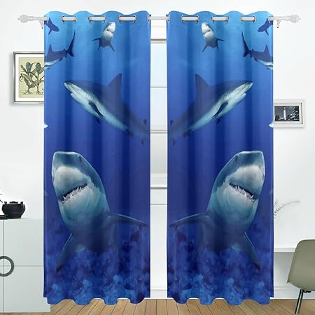 Cooosun Sharks Blackout Curtains Darkening Thermal Insulated