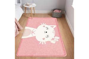 LIKOYO Kids Rug Pink Rug for Bedroom Girls 4'x6' Nursery Rug Washable Area Rug Bath Mat Non Slip Cute Cat Rug Baby Carpet Play Mat Soft Rugs for Living Room Playroom Bathroom Classroom Kids Room Decor