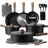 CAROTE 21pcs Pots and Pans Set, Nonstick Cookware Sets | Titanium Reinforced Coating, Scratch-Resistant, Easy to Clean, Even Heating, Induction Compatible, with Frying Pans Set