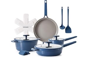 SENSARTE Ceramic Cookware Set Non-toxic 14 Pcs, Nonstick Pots and Pans Set, Dishwasher Safe Induction Cookware, Healthy Kitch