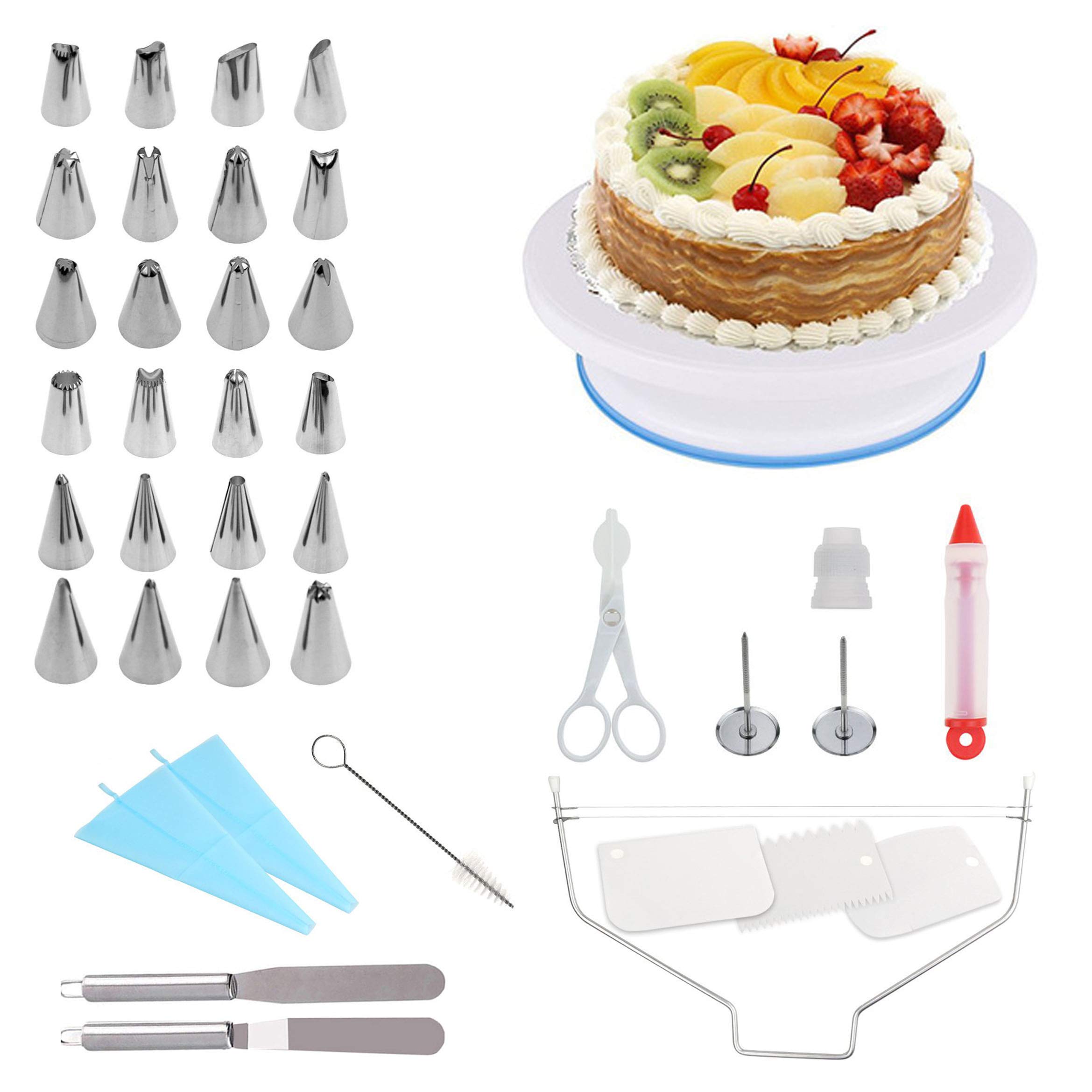 Ever Rich ® Cake Decorating Pastry Tool Kit. Professional Cupcake Decorating Kit. Rotating Turntable Stand (2. 39 Pcs)