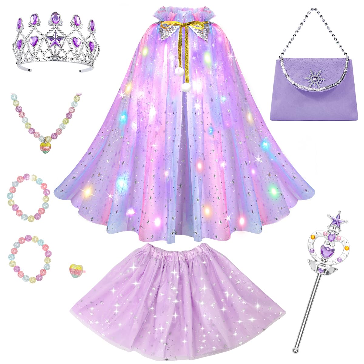 Photo 1 of Meland Princess Dress Up for Girls, Light Up Princess Cape with Crown & Tutu, Dress Up Clothes for Halloween, Role Play, Girl Toys for 3 4 5 6 7 8 Years Old