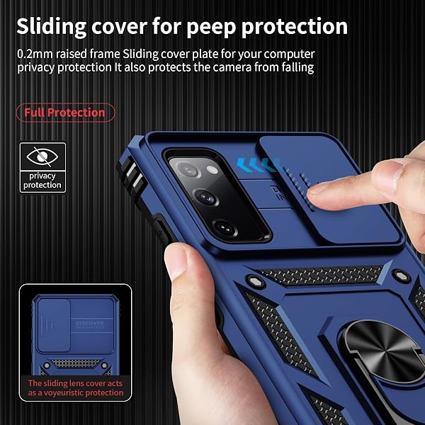 WEYCOLOR FOR SAMSUNG GALAXY S20 FE 5G CASE WITH CAMERA LENS COVER, HD SCREEN PROTECTOR, 10 FT MILITARY GRADE DROP PROTECTION, MAGNETIC RING HOLDER KICKSTAND PROTECTIVE PHONE CASE, NAVY BLUE
