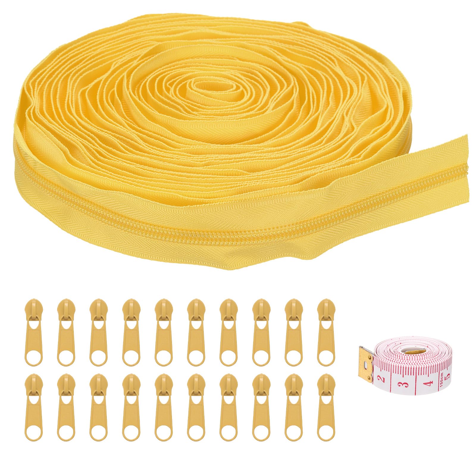 uxcell #5 10 Yards Nylon Coil Zippers, Bulk Coil Zipper by The Yards with 20 Pcs Zippers Sliders and Ruler for DIY Tailor Sewing Craft Bag Clothes, Gold