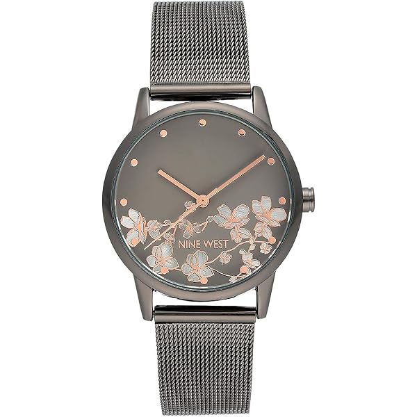 Nine West Women\'s Black And Gold Analog Quartz Floral Dial Smooth Strap Watch Amazon.com: Nine West Dress Watch (Model: NW/2044FLBK  main image 3