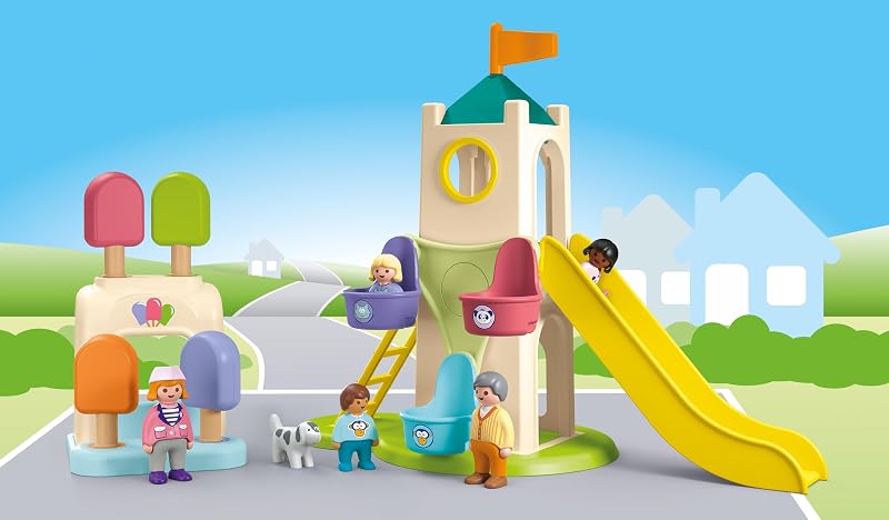 71703 Junior : Aire de Jeux avec Toboggan géant - Comprenant Un Stand de Glace, Un Toboggan et Une Grande Roue - Jouet fabriqué à partir de matière d'origine végétale - Dès 12 Mois