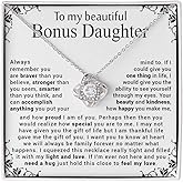 Chiside To My Bonus Daughter Necklace, Stepdaughter Necklace From Stepfather Stepmother, Bonus Daughter Birthday Gift From Stepdad Stepmom, Stepdaughter Gift With Message Card And Box