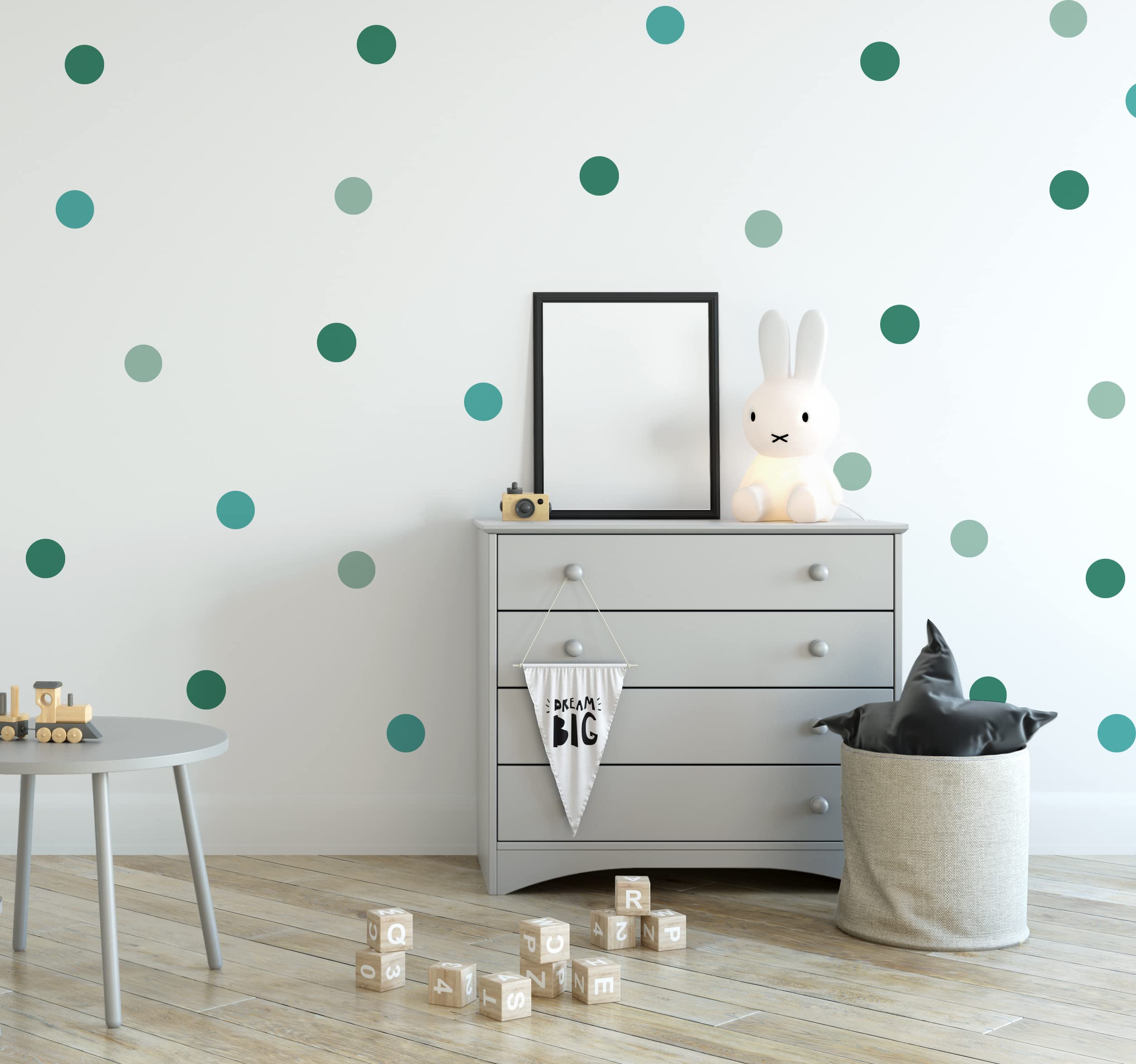 QuoteMyWall 60 Mint Green Polka Dot Wall Stickers Colour Decals for Girls Boys Nursery Rooms Children's Bedrooms Kids Wall Art Removable Round Dot Peel & Stick (60 Pack)