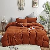 Houseri Burnt Orange Comforter Set Queen Rust Bedding Sets Queen Size Terracotta Comforters Comfy Caramel Brown Solid Color Comforter Sets for Women Men Boys Girls Soft Reddish Brown Bed Quilts Queen