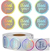 Nogeqi 1000PCS Thank You Stickers for Packaging, 1 Inch Round Holographic Silver Self Adhesive Thank You Labels for Small Business, Gift Wrapping, Envelopes and Baking Decoration (Silver, 500PCS/Roll)